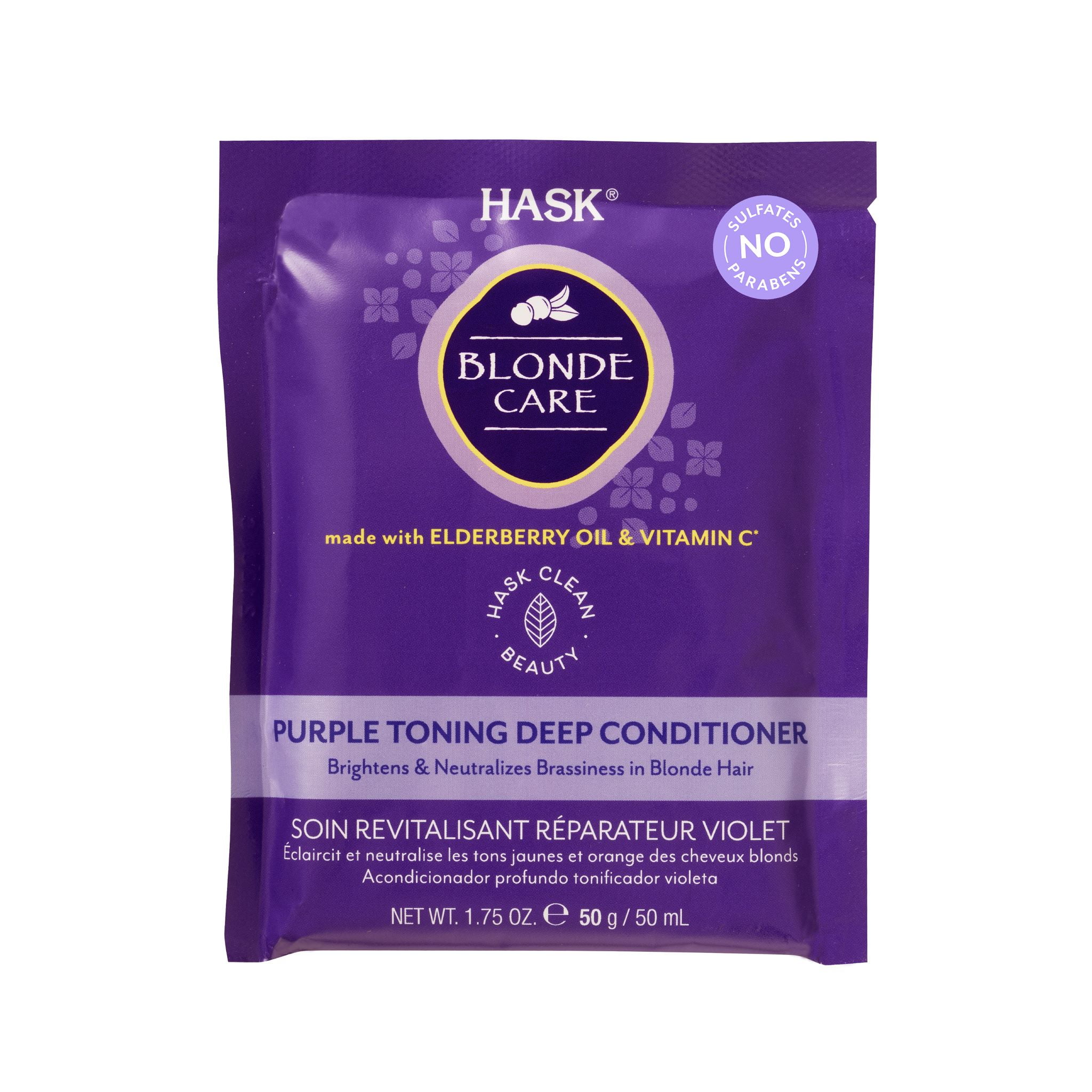 Hask Blonde Care Color Protection Sulfate-Free Purple Toning Deep Conditioner with Elderberry & Vitamin C, 1.75 oz, Travel Size