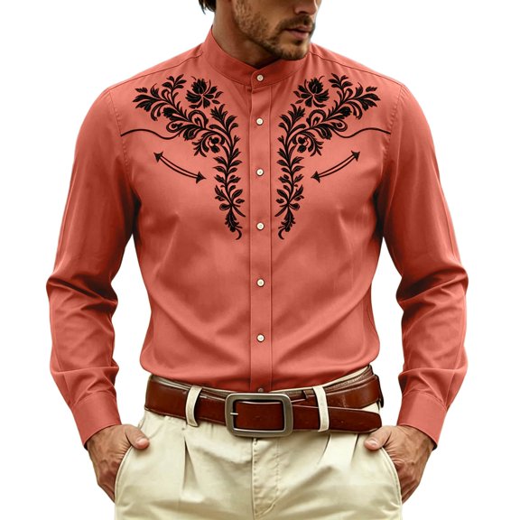 SRZYMJ Western Shirts for Men Cowboy Pearl Snap Long Sleeve Embroidered Country Shirts Casual Work Slim Fit Button Down Outfits