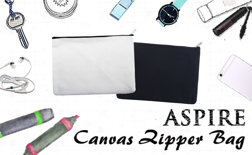 Aspire 12-Pack Canvas Zipper Bag with Lining, Black Cosmetic Pouch, 6-3/4" x 4-3/4" Pencil Bag, Christmas Gift Bag