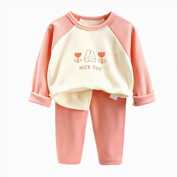 yboeqw Girl's Fall Winter Outfits Set Cute Print Long Sleeve T-Shirt Top Pants Toddler Girls Casual 2 Piece Set for Everyday Clothing,Size 6-12 Months