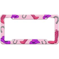 Western Cowboy Cowgirl Hats Boots Pink Pattern License Plate Frame
