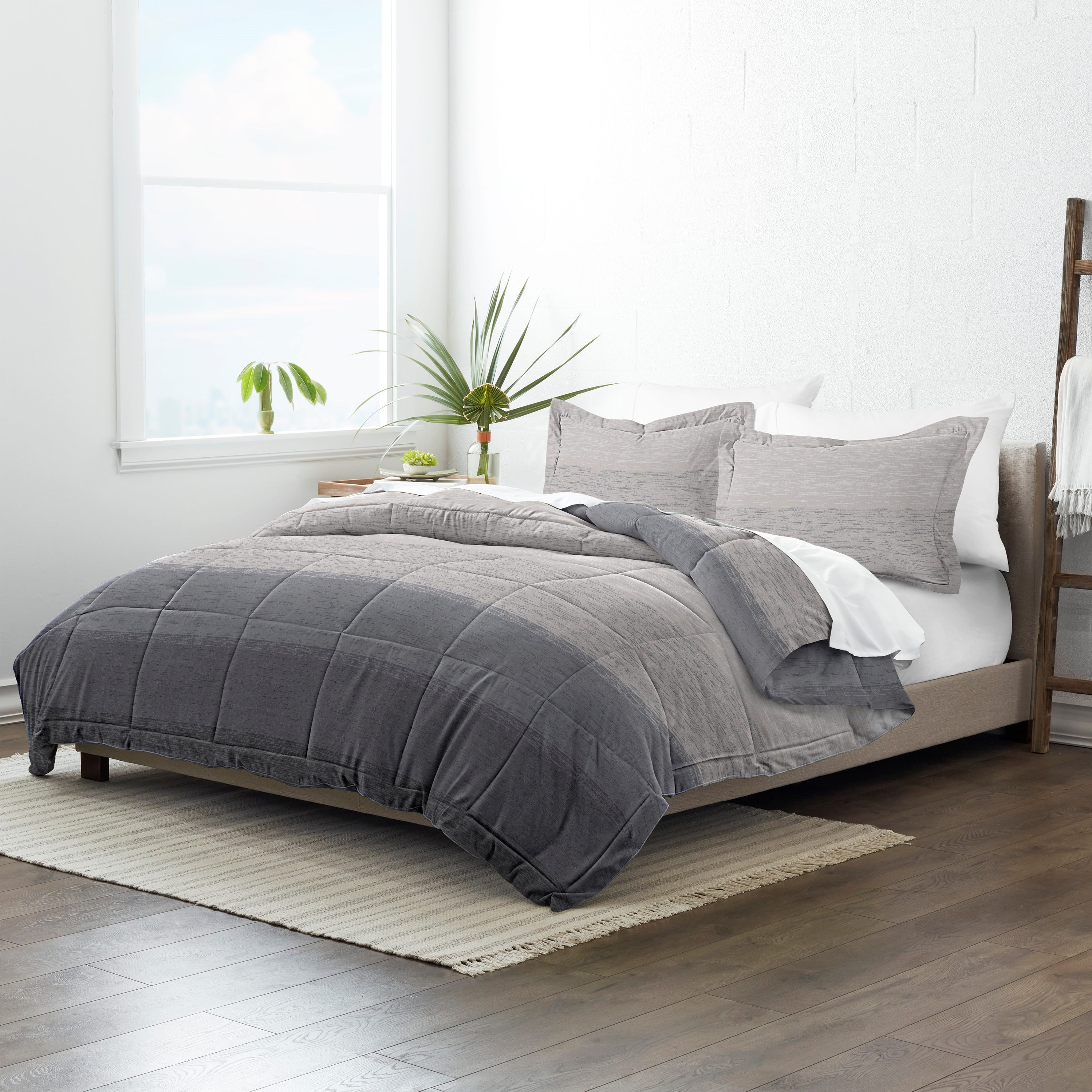 Noble Linens 2-Piece Gray Ombre Print Comforter Set, Twin/TwinXL