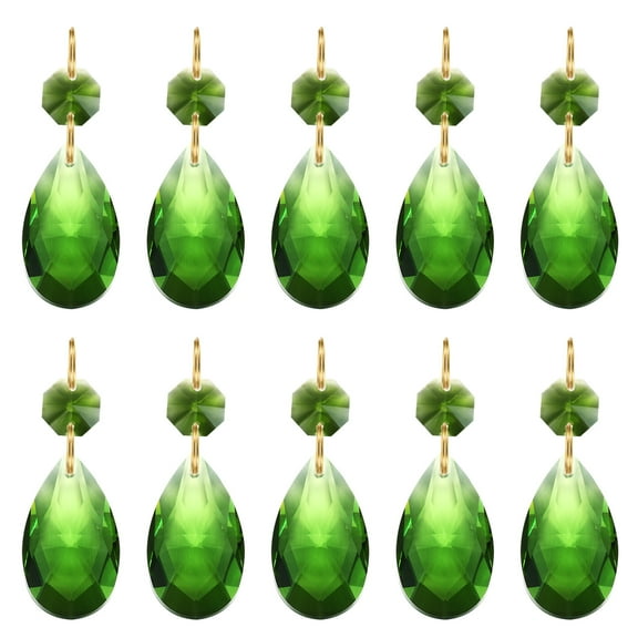 Uxcell Teardrop Crystal Chandelier Pendants Beads, 10 Pack 60mm Length 38mm Prisms Parts Beads Green