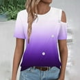 thumbnail image 6 of Womens Cold Shoulder Tops 2025 Summer Trendy Gradient/Solid Color Dressy Casual T-Shirts Crewneck Ladies Going Out Tunic Blouses, 6 of 6