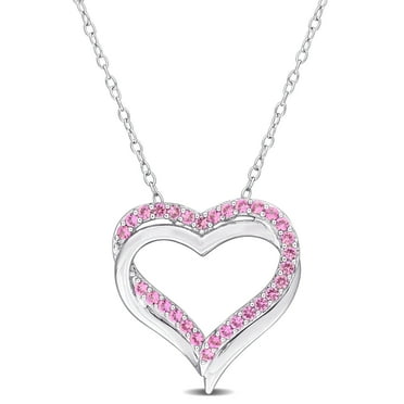 Miabella 1/2 CT TGW Created Pink Sapphire Crossover Heart Pendant with Chain in Sterling Silver