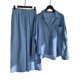 thumbnail image 1 of Conjunto casual de 2 piezas de blusa de algodón y lino de manga larga con botones + pantalones de pierna ancha para mujer, 1 of 2