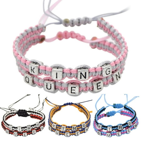 Bluelans 2 Pcs Fashion King Queen Lovers Braided Bangle Bracelet