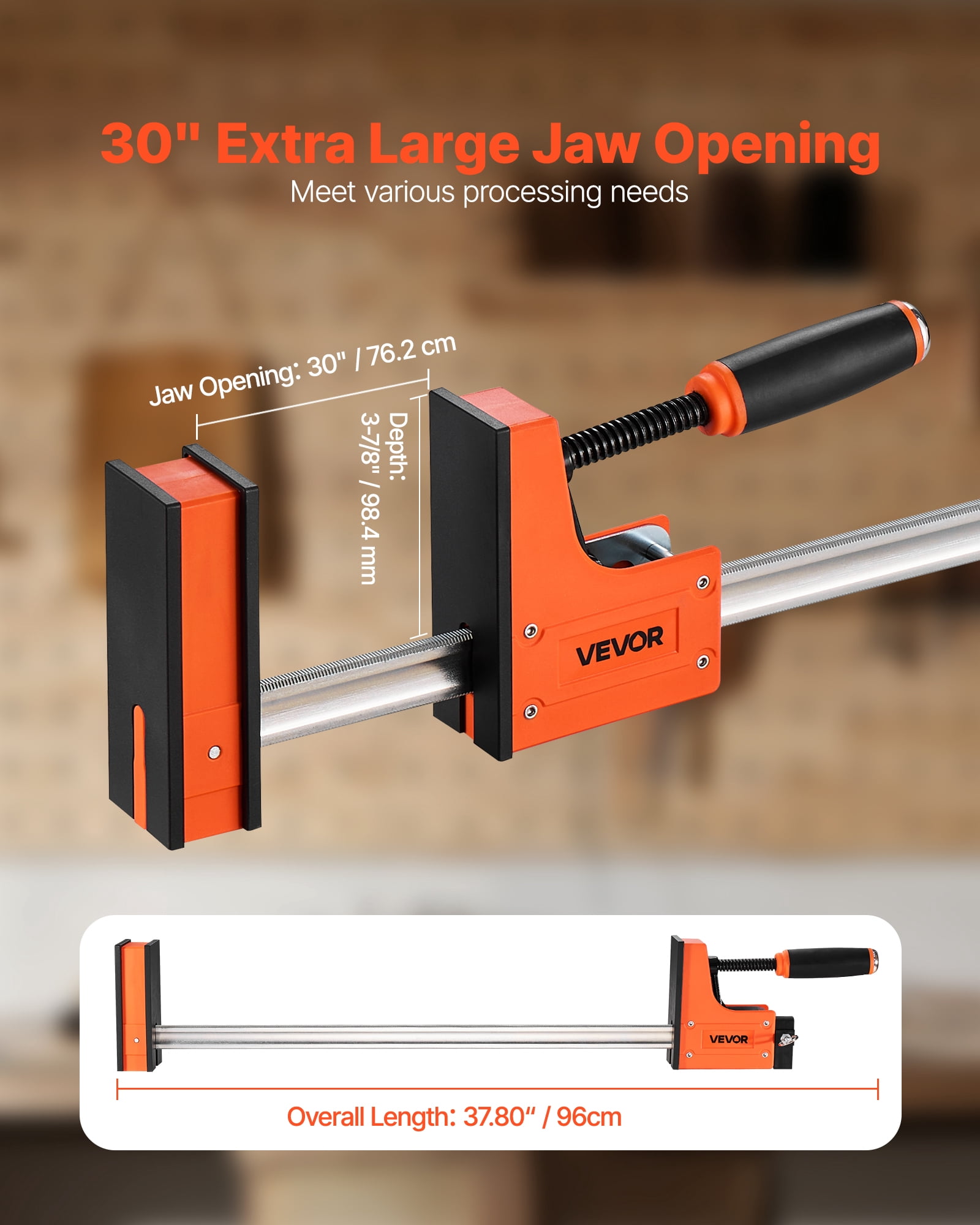 VEVOR Bar Clamps for Woodworking, 2-Pack 30 inch Parallel Clamp Set, F-Clamp with 1500 lbs Load Limit, Even Pressure, High-strength Plastic and Carbon Steel, for Woodworking Metal Working, Orange