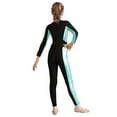 thumbnail image 2 of YONGHS Kids Girls Unitard Long Sleeve Zipper Metallic Skating Dance Jumpsuit Full Body Bodysuit Blue Green 6, 2 of 7