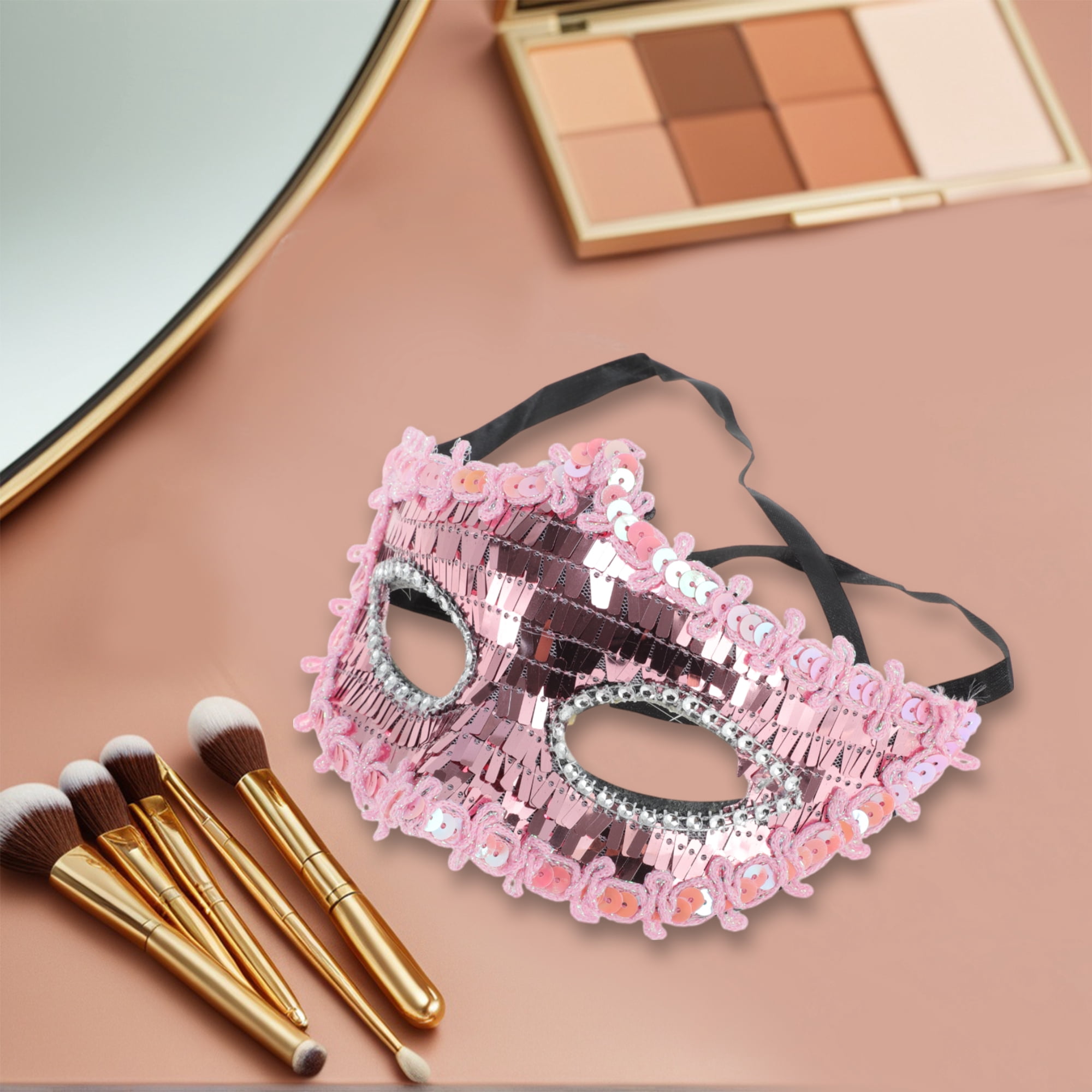 Unique Bargains Elegant Crystal Beaded Half Face Party Mask Pink