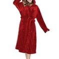 thumbnail image 3 of Peignoirs pour Femmes en Molleton Pelucheux à Capuche, Robe de Chambre Épaisse avec Poches, Vêtement de Nuit, Cape, Robe Rouge Vin G, 3 of 8