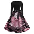 thumbnail image 2 of Women's Halloween Dress Witch Hat Bat Crew Neck Hepburn Cocktail Vintage Dress Long Sleeve 1950s Casual Cute Dresses with Belt M, 2 of 6