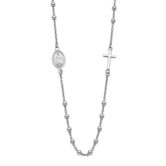 Sterling Silver Rhodium-Plated Cross and Miraculous Medal Necklace