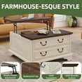 thumbnail image 5 of Uforic Farmhouse Lift Top Coffee Table with Storage, Square Center Dining Table with 2 Large Drawers, Rustic White, 5 of 6
