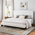 thumbnail image 2 of Einfach King Bed Frame, Platform Bed Frame with Panel Upholstered Velvet Headboard, White, 2 of 7