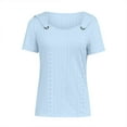 thumbnail image 3 of Wenyuyu Eyelet Tops for Women Summer Sexy V Neck Short Sleeve T Shirts Dressy Casual Blouses Loose Tees with Metal Ring Sky Blue S, 3 of 5
