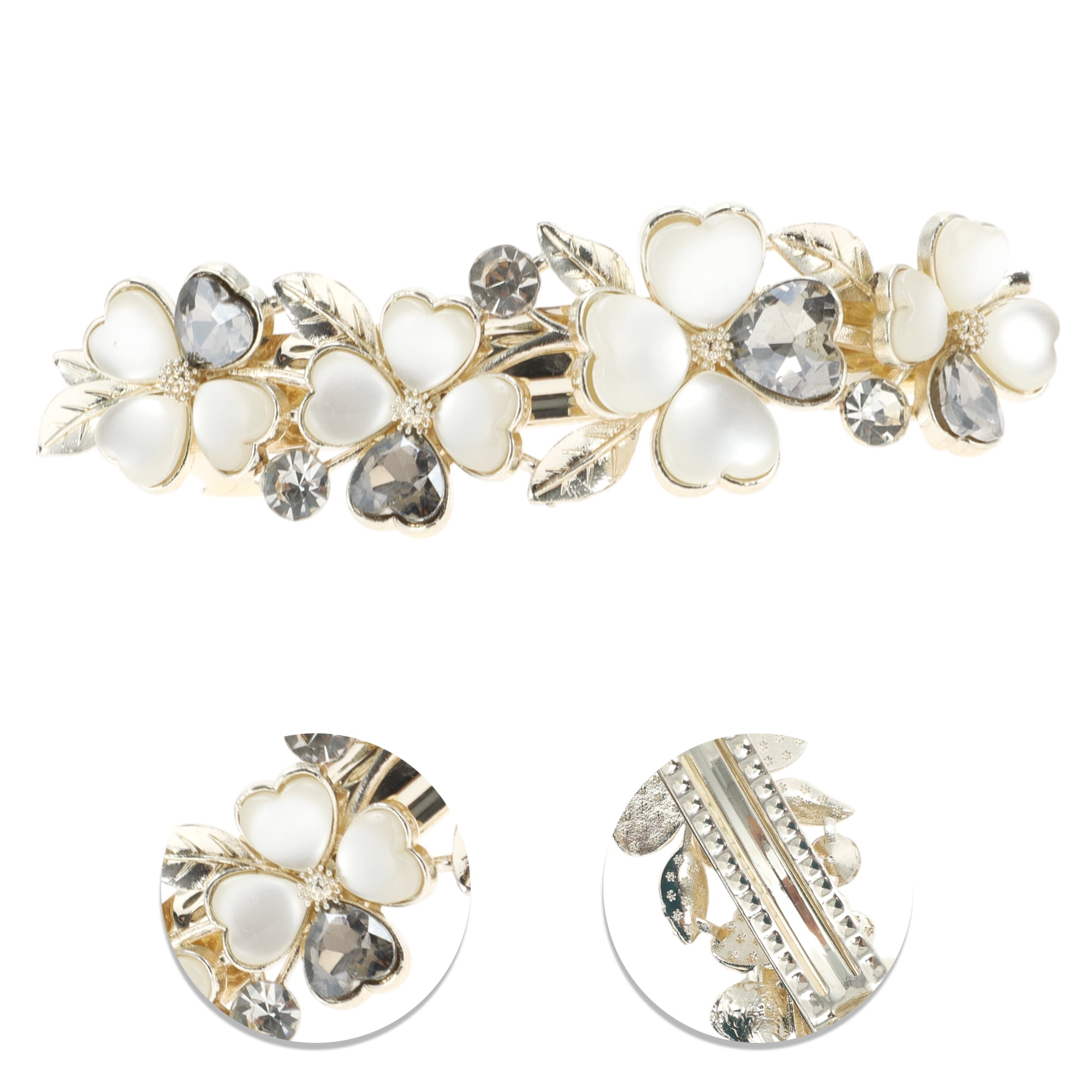 Unique Bargains Lily Flowers French Barrette Hair Clips Gold Tone Gray