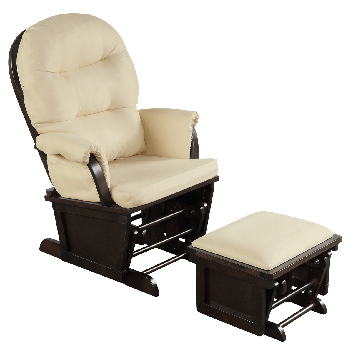 Topbuy Ergonomic Rocking Chair Baby Nursery Chair Glider with Ottoman Light Beige