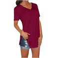 thumbnail image 1 of Pompotops Fashion Woman V-Neck Short Sleeve Tops T-Shirt Summer Solid Loose Blouse, 1 of 5