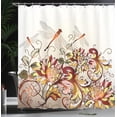 thumbnail image 3 of Music Shower Curtain, Funky Fractal Geometric Square Shaped Background Acoustic Guitar Art, Cloth Fabric Bathroom Decor Set with Hooks, Eggshell Cadet Blue Burgundy, 3 of 4