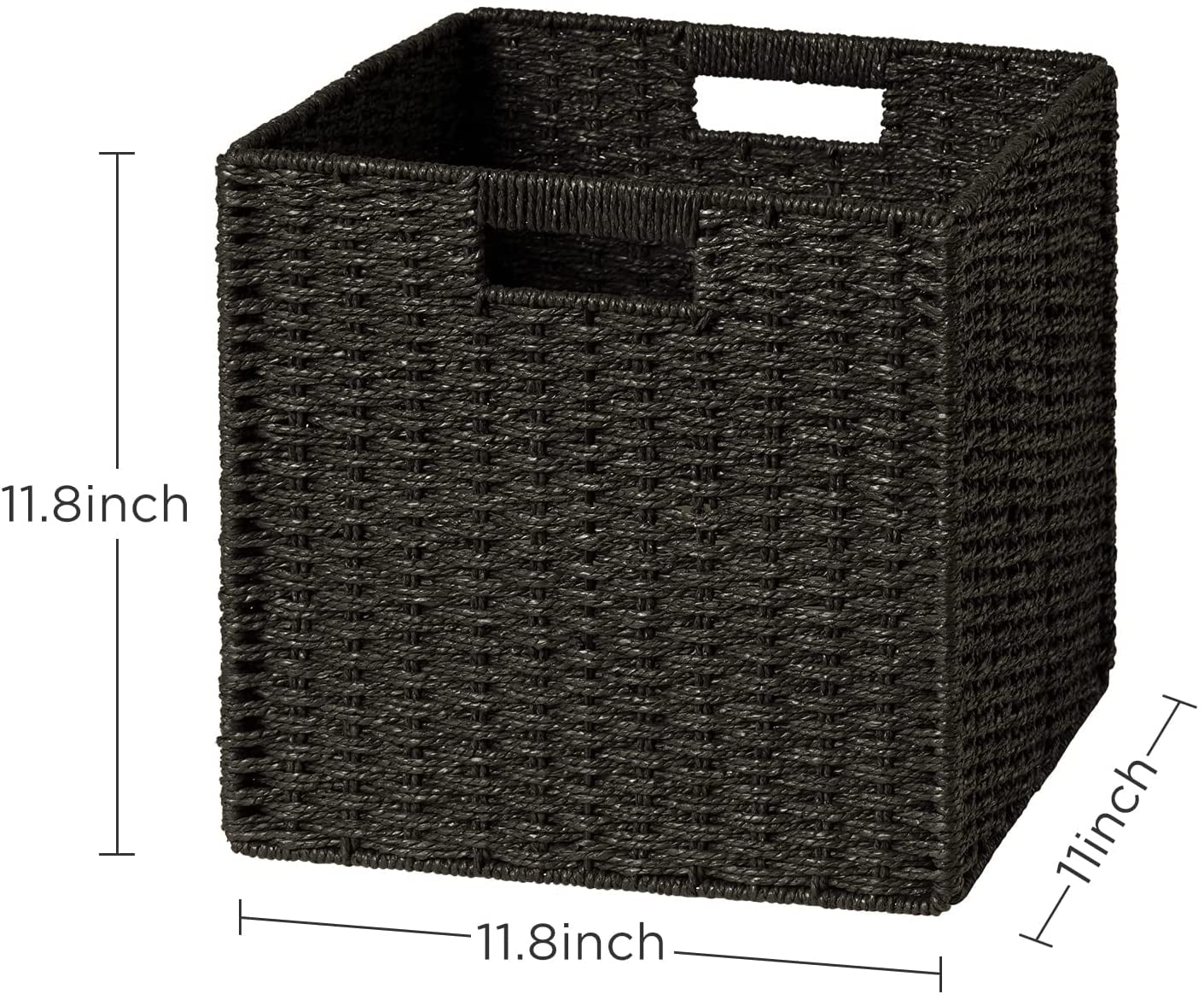 HBlife Wicker Baskets, Set of 3 Hand-Woven Paper Rope Storage Baskets, Foldable Cubby Storage Bins, Large Wicker Storage Basket for Shelves Pantry Organizing & Decor, Black