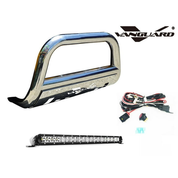 VGUBG-0844SS 3 inch Stainless Steel Bull Bar with Skid Plate and 20 inch Light Bar