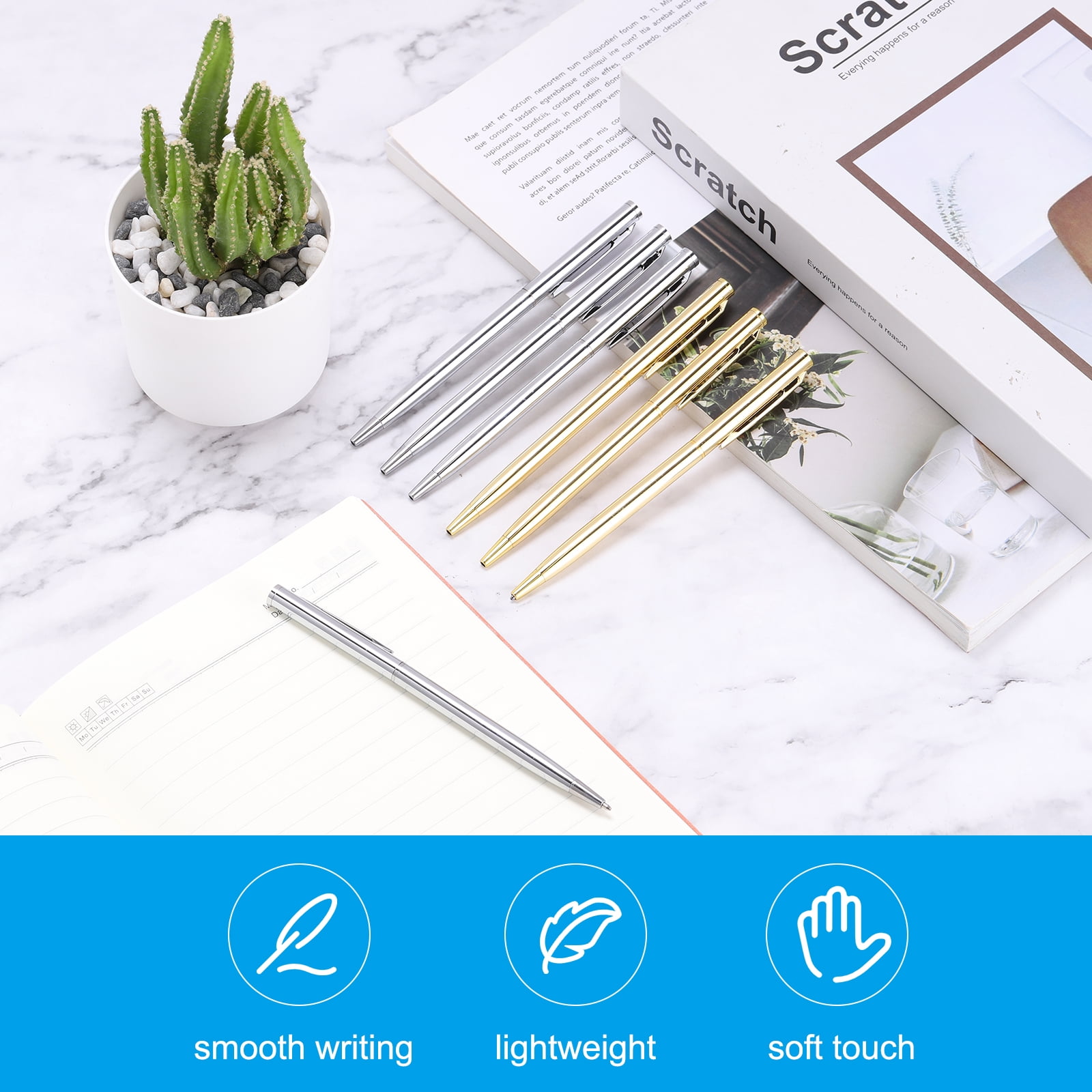 Uxcell Ballpoint Pens Bulk, 100pcs Retractable Metal Black Ink Stamping Writing Pens for Wedding, Office, Gold Tone