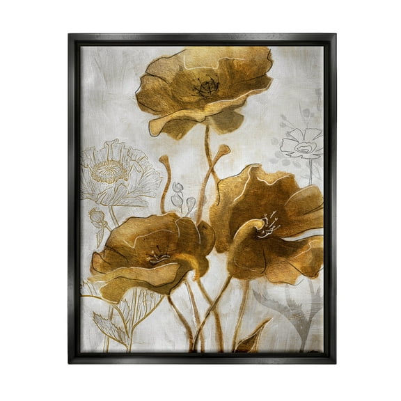 Stupell Industries Silver and Gold Poppies Abstract Flower Field Jet Black Framed Floating Canvas Wall Art, 16x20, by Studio W