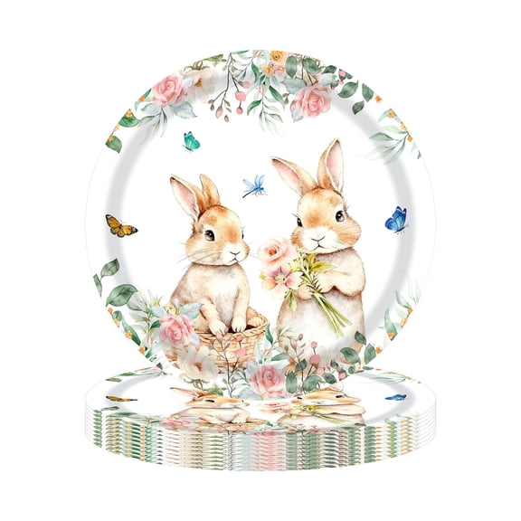 A Easter Party Dinner Plates 9 Inch Set Of 20 With Bunny Spring Flower Design Disposable Tableware For Holiday Gathering