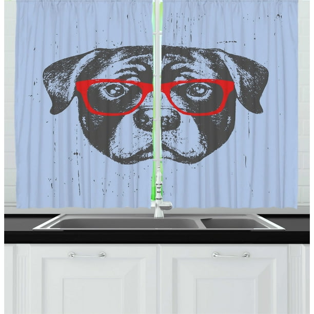 Rottweiler Curtains 2 Panels Set Funny Portrait Of Cute And Hipster Dog With Eyeglasses Image Window Drapes For Living Room Bedroom 55 W X 39 L Ceil Blue Grey And Vermilion By Ambesonne Walmart Com