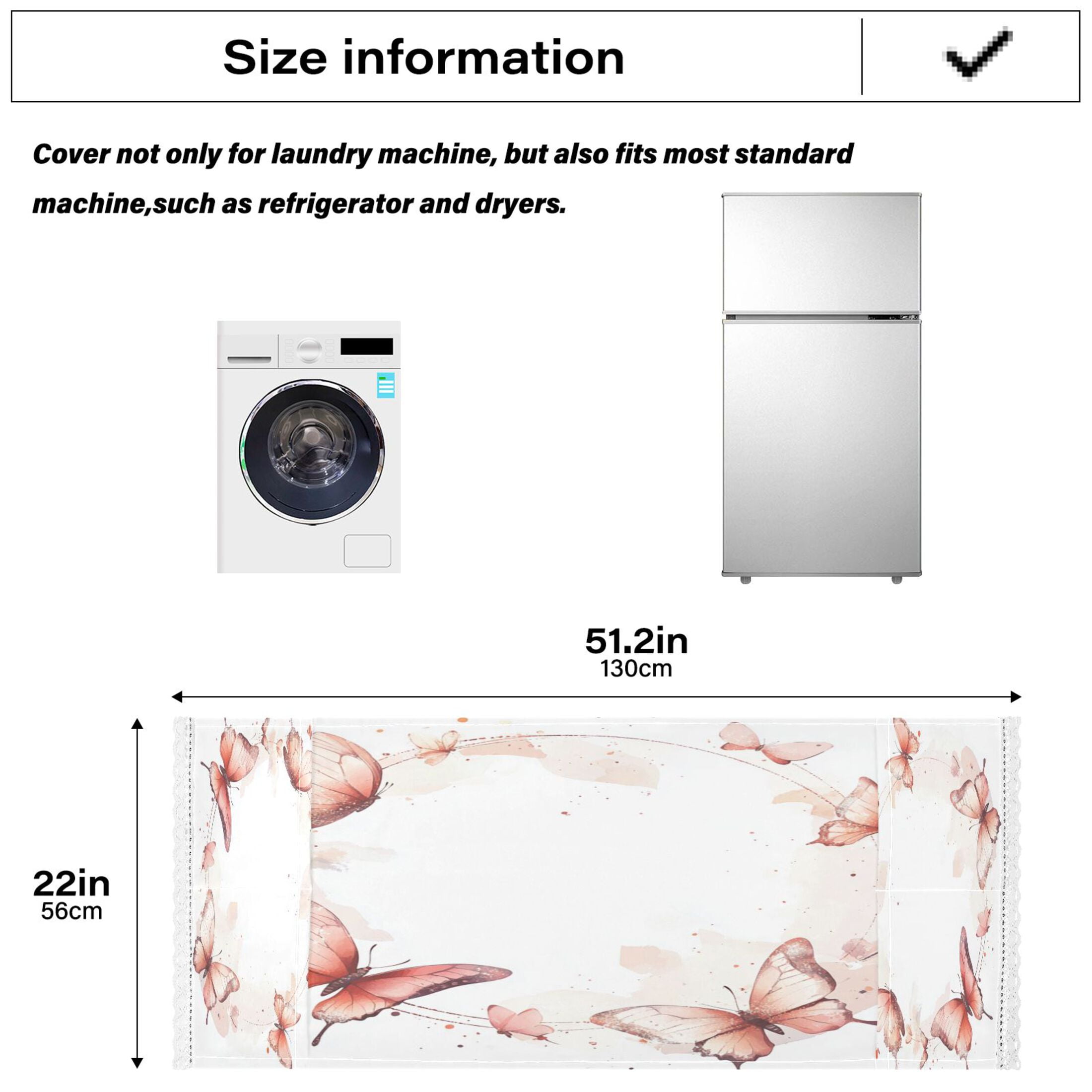 Red ButterflyWasher and Dryer Covers Dust-Proof and Oil Resistant Fridge Cover with 4 Storage Pockets Washing Machine Top Cover for Laundry Kitchen Home 51.2 x 22 In