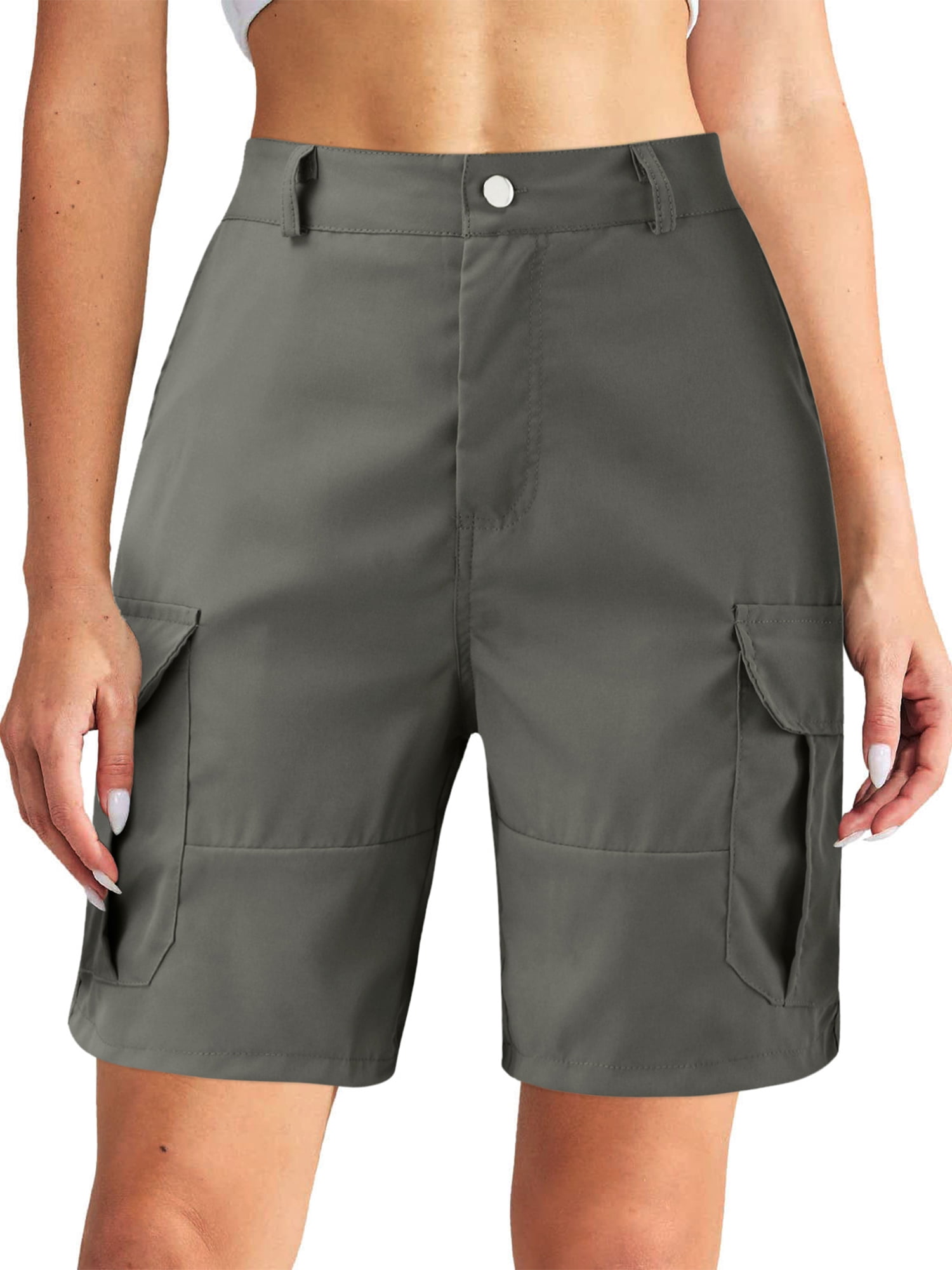 Frontwalk Women Bermuda Shorts Middle Rise Straight Leg Pants Knee