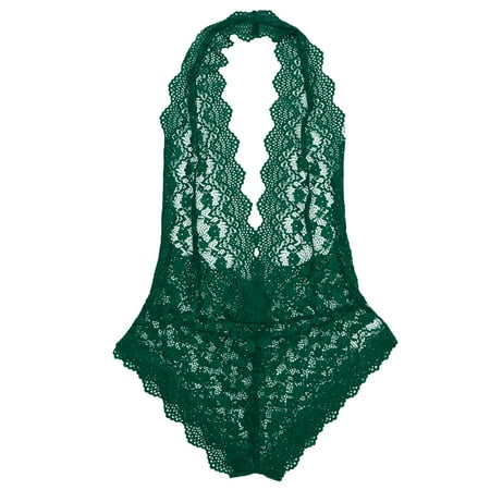 CZSCPDAW Sexy Lingerie Women Sleepwear V-Neck Full Slip Nightgown Sexy Lingerie For Women Hollow Out Floral Lace Bodysuit Lingerie Deep V Teddy Underwear