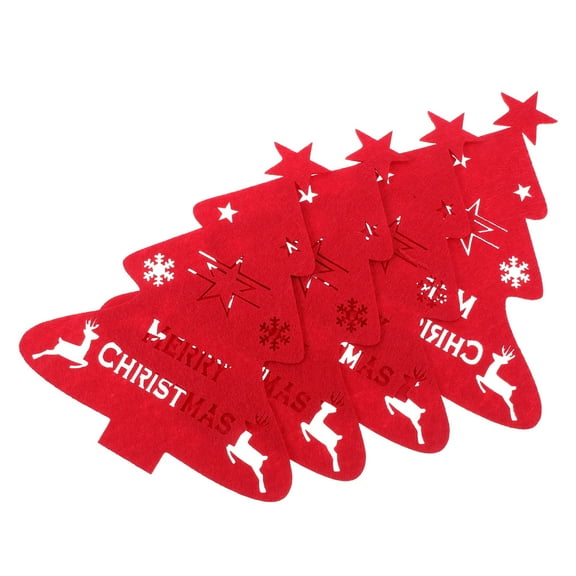 NICEXMAS Fork Cutter Holders Red Felt Christmas Decorations for Table 4Pcs