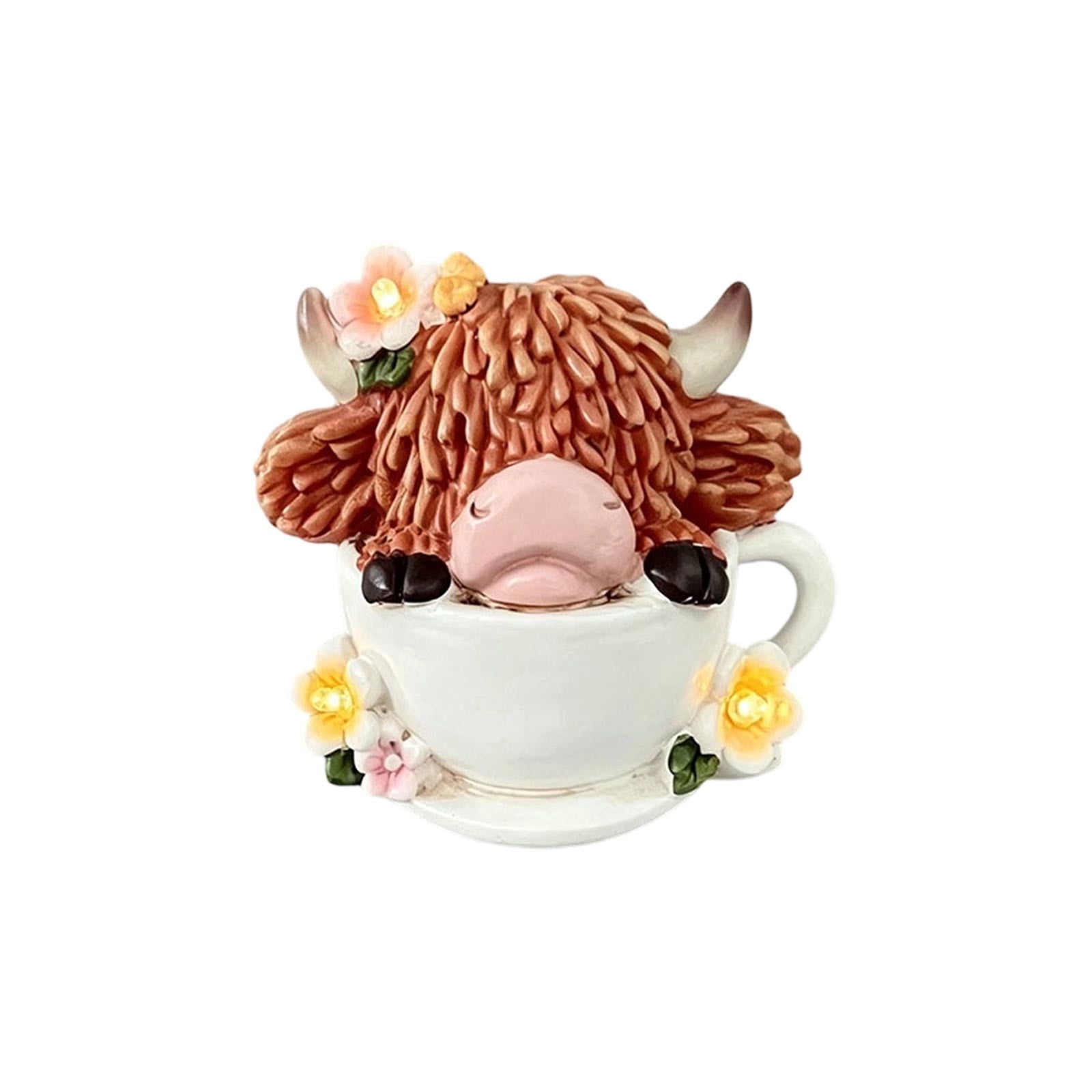 DAMAI Outdoor Courtyard Solar Lights Highlands Cattle Garden Decoration, Resin Animal Statue Figurine with Solar LED Lighting, Yard Art Ornament for Patio Lawn Deck Desk Shelf Decor