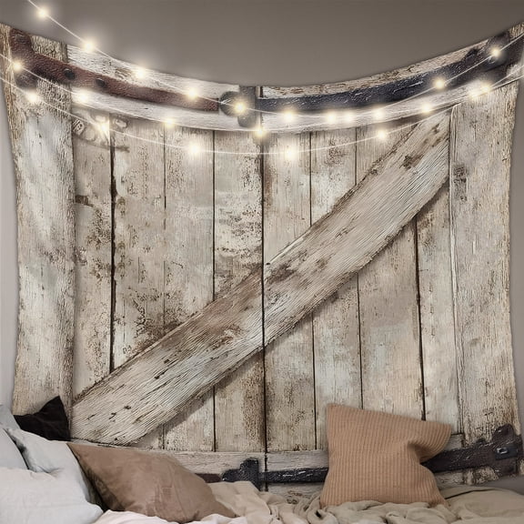 Farmhouse Wood Grain Tapestry for Bedroom Wall Hanging Tapestry, Vintage Country Barn Gate Brown Ceiling Backdrop Tapestries Poster Blanket Wall Decor for Teens Room Living Room Dorm 51" x 59"