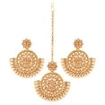 thumbnail image 1 of Efulgenz Indian Maang Tikka Earrings Set Bollywood Crystal Kundan Faux Pearl Head Chain Big Dangle Earrings Jewelry Set, Brown, 1 of 5