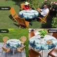 thumbnail image 4 of Turquoise Forest Round Tablecloth for 36-44 Inch Tables, Fitted Table Cover with Elastic Edge, Mountains Birds Fog Tree Scenery Waterproof Outdoor Table Cloth Protector for Patio Garden Dinner Picnic, 4 of 9