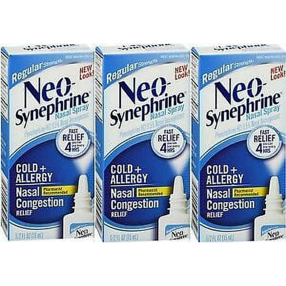 Neo-Synephrine Nasal Decongestant Spray Regular Strength 15ml ( 3 pack ) BLUE