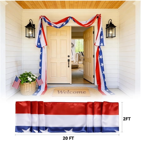 20FT USA Patriotic Bunting Banner Red White Blue for Independence Day Decor