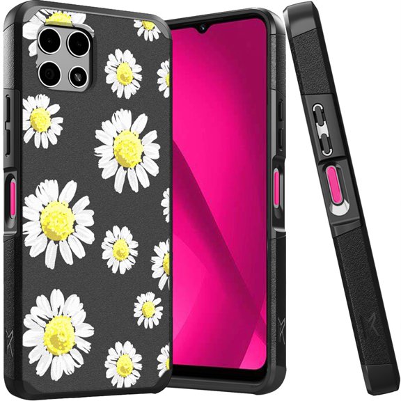 Designed for T-Mobile Revvl 7 Pro 5G Fashion Graphic Design Pattern Hard PC TPU 2in1 Tough Strong Hybrid Shockproof Armor Frame Phone Case Cover [Chamomile Flowers]