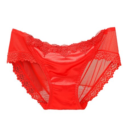 

rygai Women Briefs Trendy Sexy Perspective Thin Comfortable Inside Wearing Nylon Lace Stitching Ladies Briefs Sleeping Accessories Red L