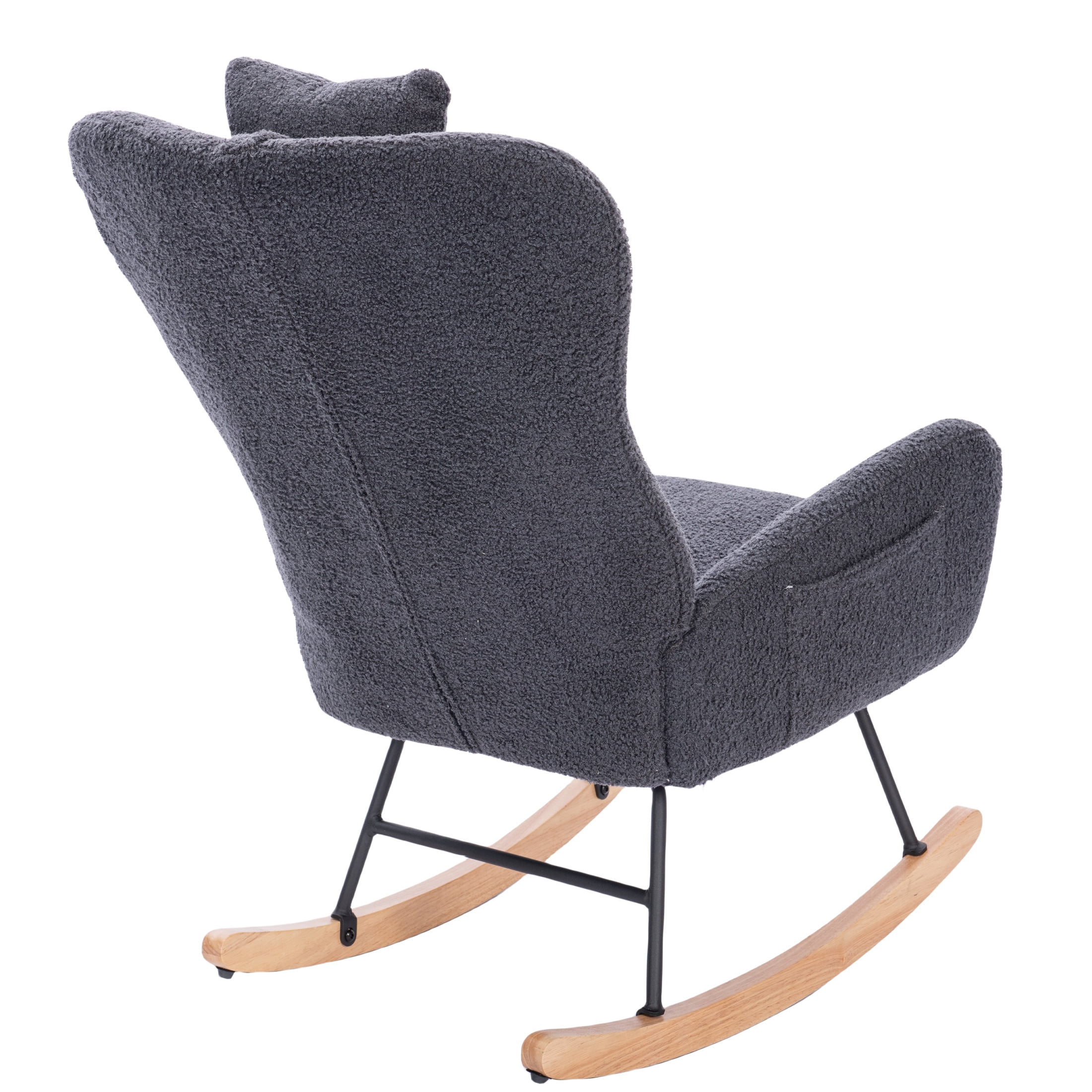 PORKISS Modern Rocking Chair, Upholstered Teddy Fabric Accent Chairs with High Backrest, Glider Rocker Comfortable Armchair with Padded Seat for Living Room Bedroom Playroom, Grey