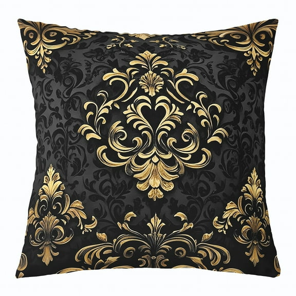 Manfei Gold Baroque Damask Cushion Covers for Sofa, Hippie Flower Floral Throw Pillow Covers for Bed, 16x16, Vintage Victorian Throw Pillow Covers, Breathable Bedroom Decorative