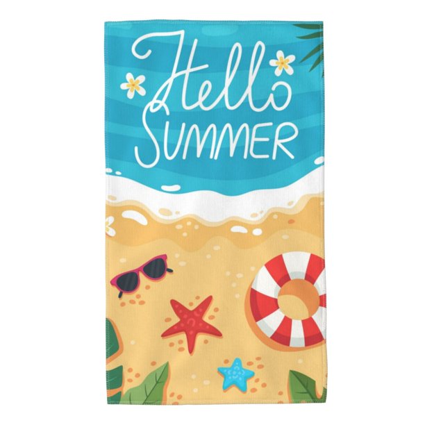 Balery Hello Summer1 Toalla de Microfibra Premium con Estampado – 27.5x16 pulgadas, Alta Absorción, Suave y Aterciopelada, Secado Rápido