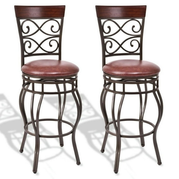 Topcobe 30" 360 Degree Swivel Bar Stools Set of 2 with Leather Padded Seat, Bar Chair for Bar, Kitchen, Dining Room, Brown