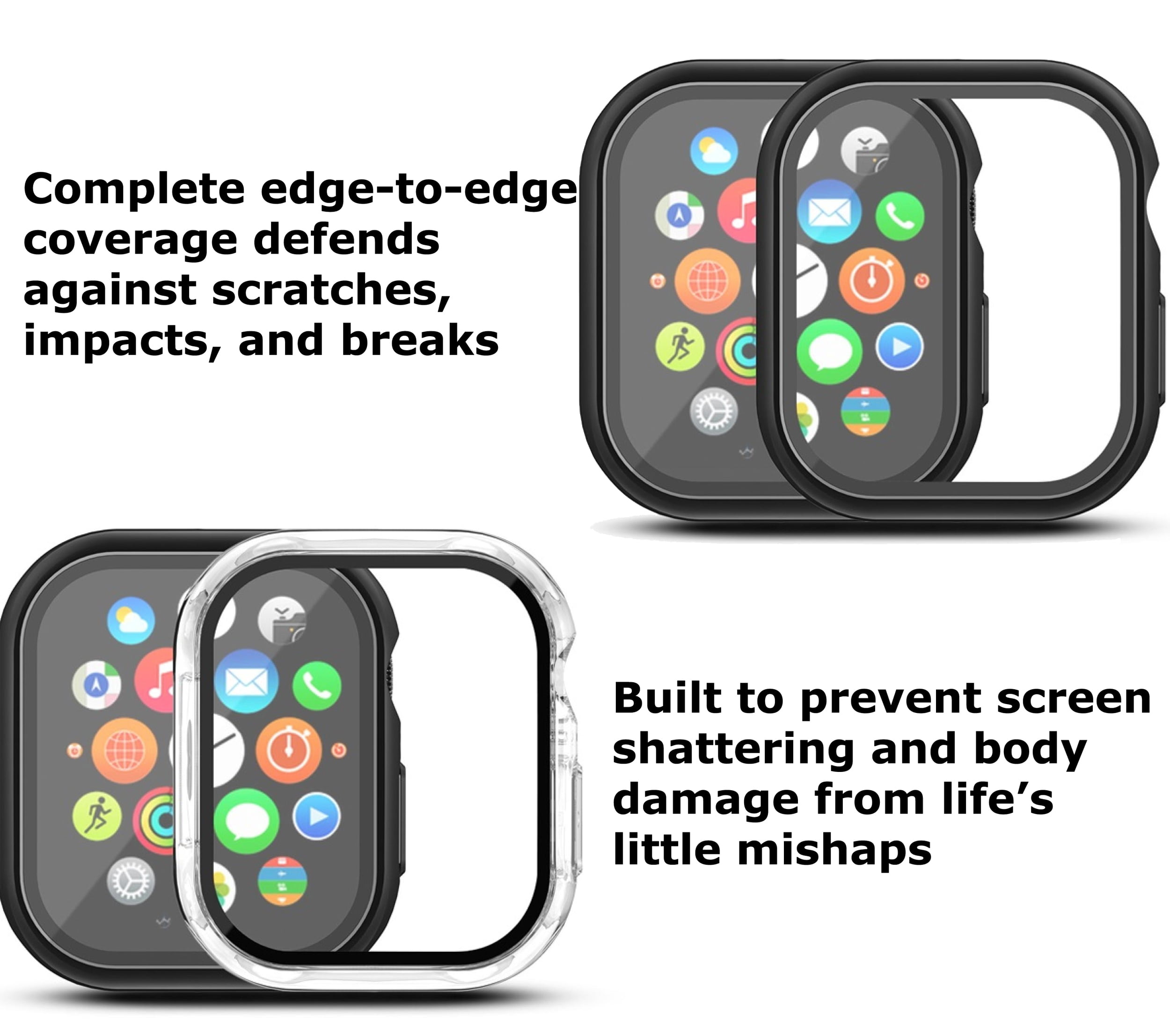 Fusion Hybrid Protector Case for Apple Watch Series 10 (46 mm) – 2-Pack Combo (Clear + Black) with Tempered Glass Screen Shield
