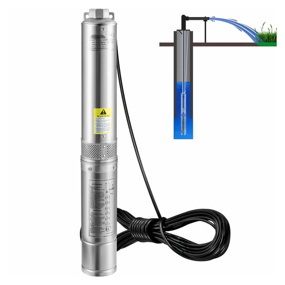 3HP Deep Well Submersible Pump 37GPM 640ft, 4 inch Stainless Steel Water Pump 2200W 230V, for Irrigation, Industrial & Home Use, 33ft Cord