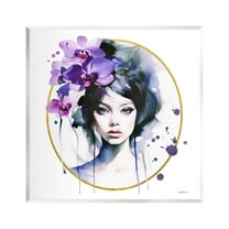 Stupell Industries Girl & Purple Orchids Botanical & Floral Painting Unframed Art Print Wall Art, 12 x 12