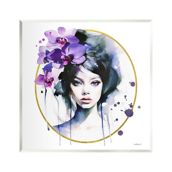 Stupell Industries Girl & Purple Orchids Botanical & Floral Painting Unframed Art Print Wall Art, 12 x 12